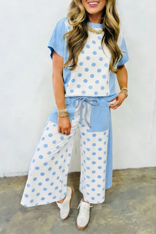 JAELYN SET - BLUE AND WHITE POLKA DOT