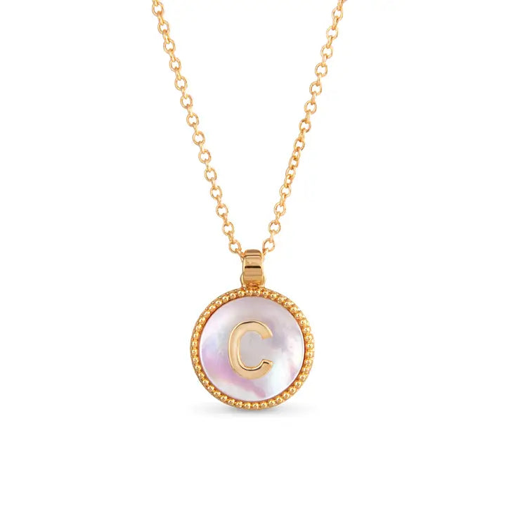 Gold Mother of Pearl Initial Necklaces