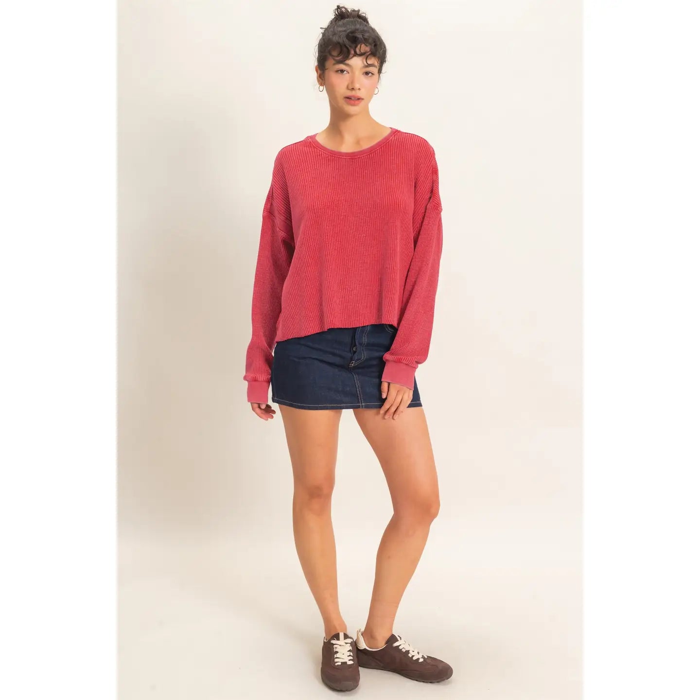 WAFFLE OPEN BACK TOP - RED