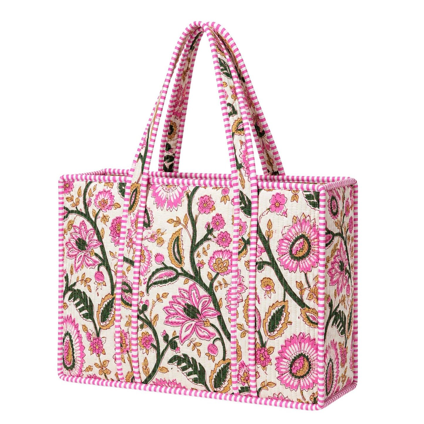 Pink and Green Floral Quilted Bag Print