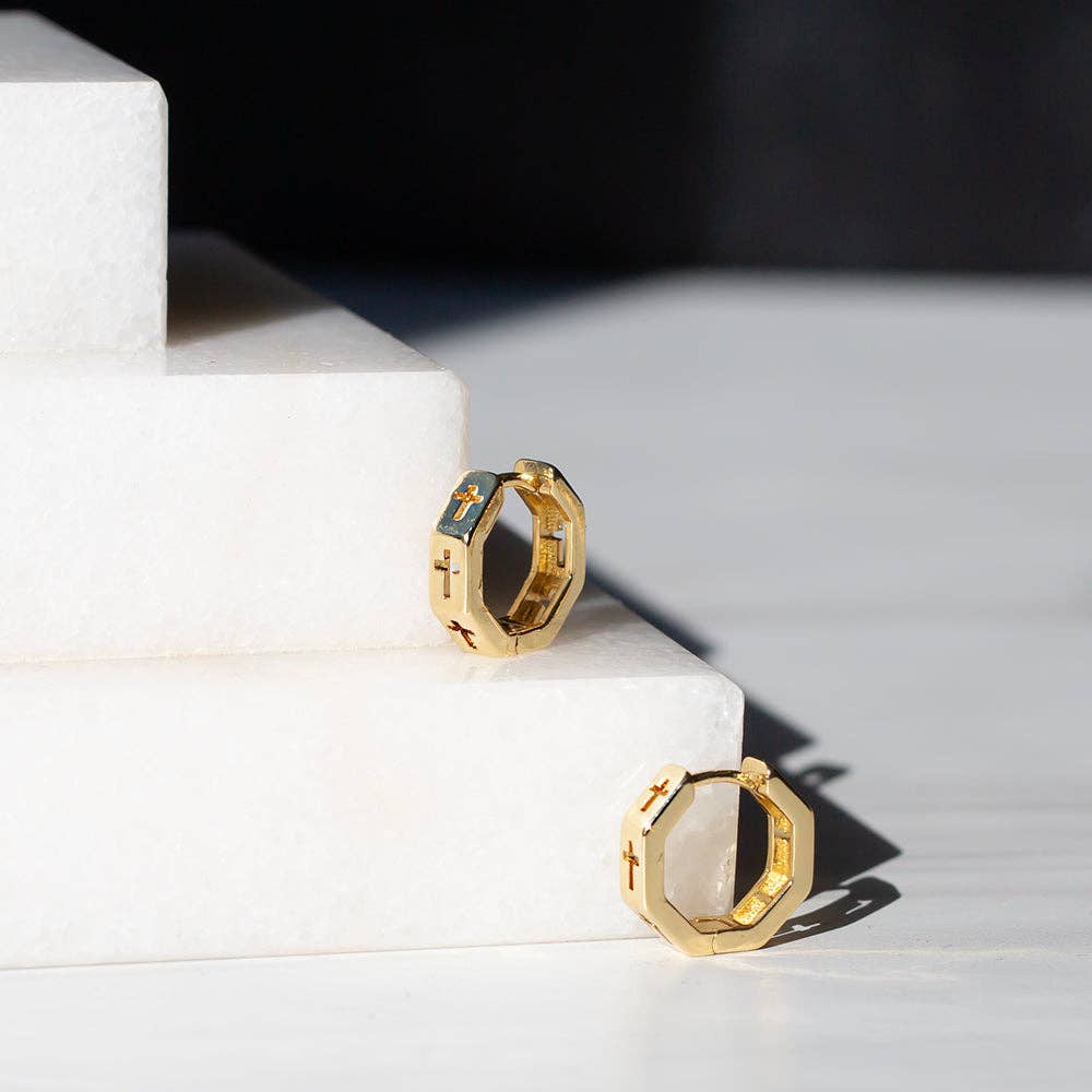 Gilded Gold Earrings-Octagon Cross | Hoop Earrings for Women