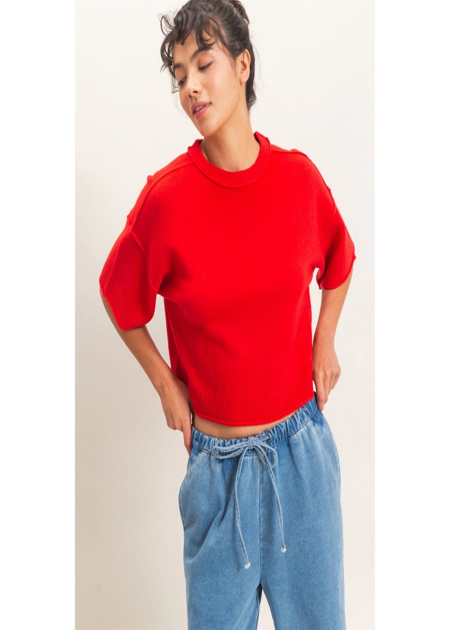 MACEY SWEATER TOP - RED