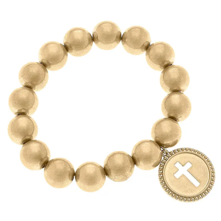 Candace Coin Cross Stretch Bracelet- Worn Gold