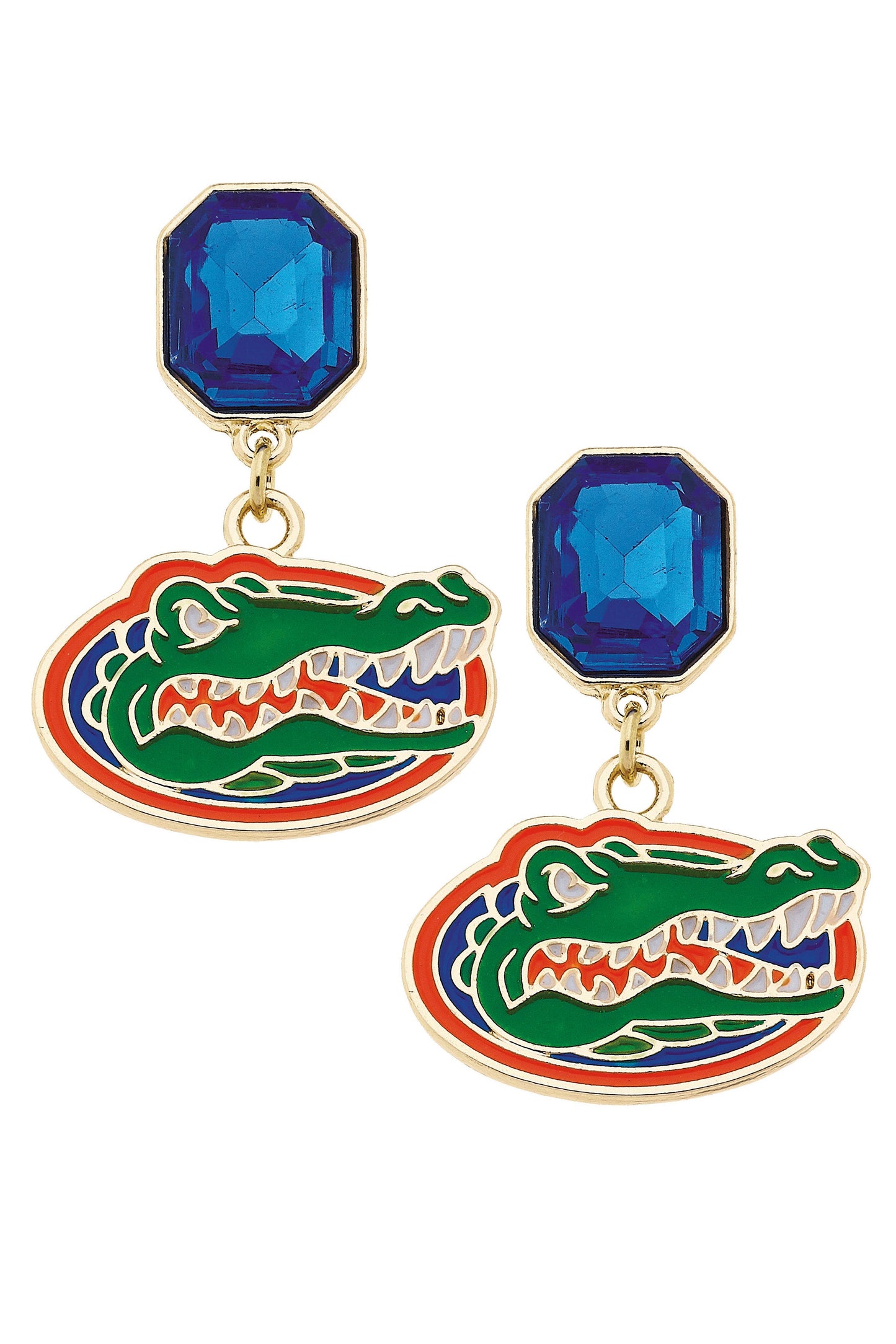 Florida Gators Rhinestone Enamel Logo Earrings in Shiny Gold