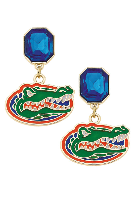 Florida Gators Rhinestone Enamel Logo Earrings in Shiny Gold