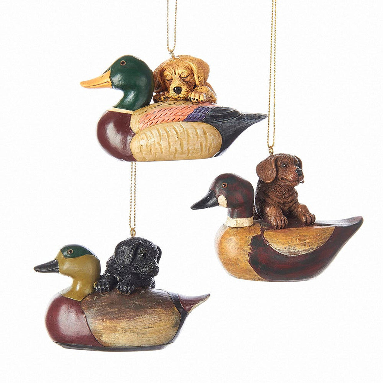 PUPPY WITH DUCK DECOY ORNAMENT