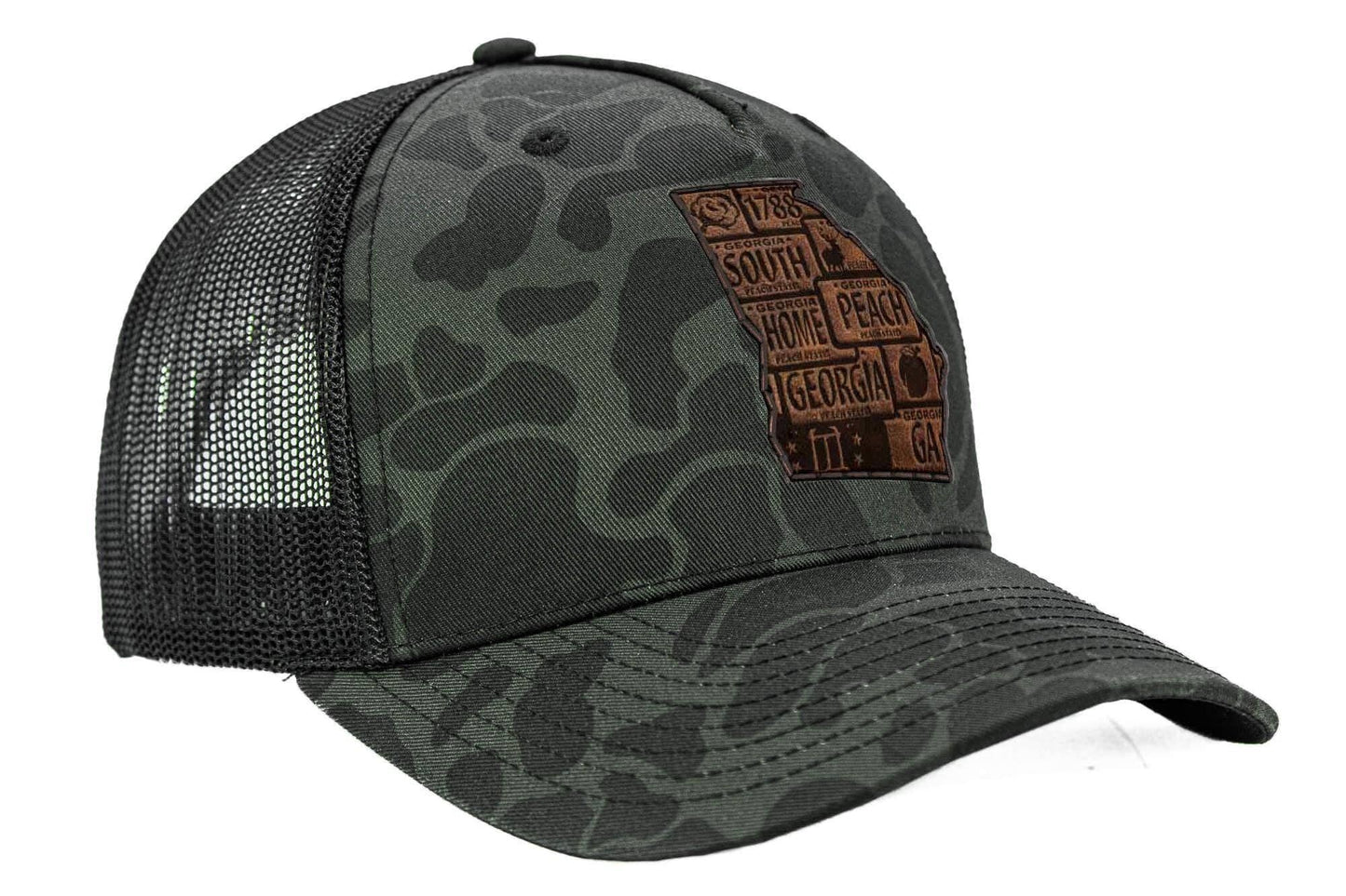 Georgia Map Old School Camo Trucker Hat - GREEN/GRAY CAMO