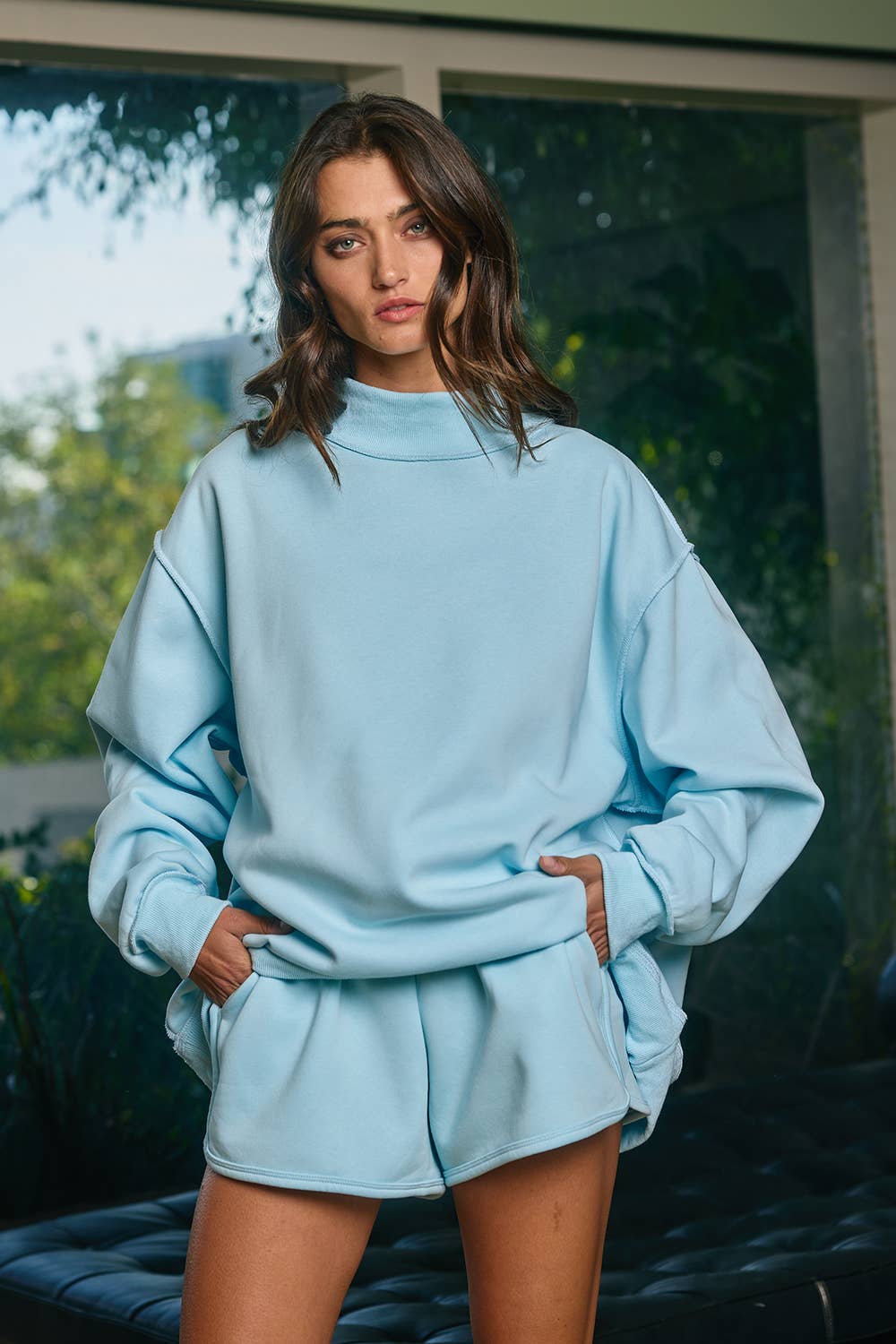 Solid Reversible Mock Neck Sweatshirt Top