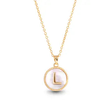 Gold Mother of Pearl Initial Necklaces