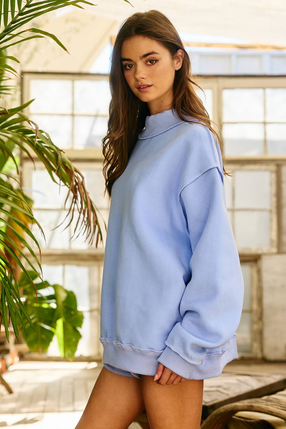 Solid Reversible Mock Neck Sweatshirt Top