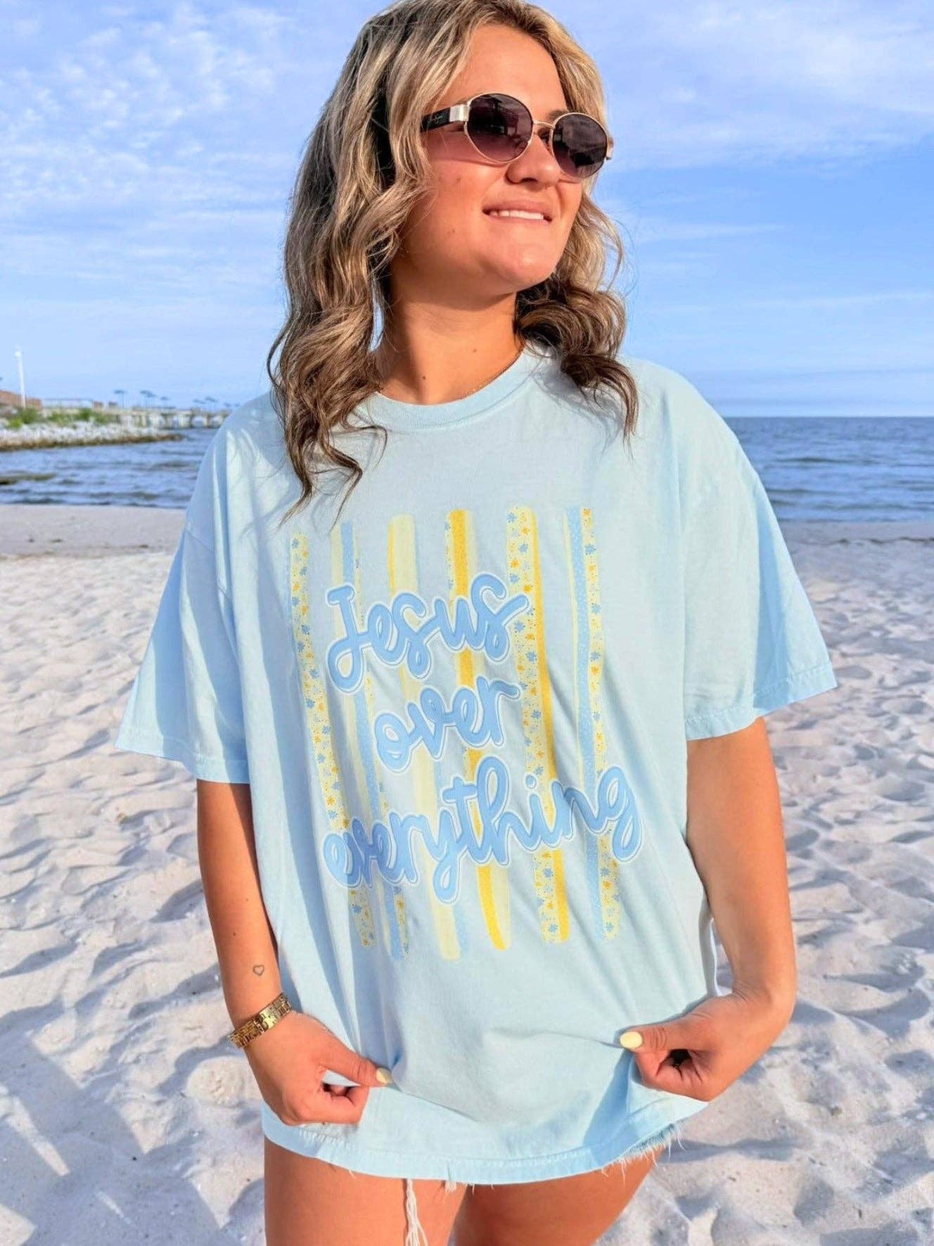 Jesus Over Everything Yellow Stripe T-shirt