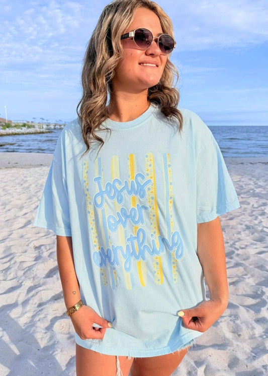 Jesus Over Everything Yellow Stripe T-shirt