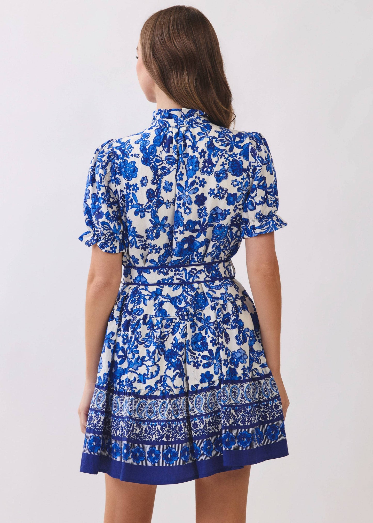 Floral Print Removable Belted Mini Shirt Dress