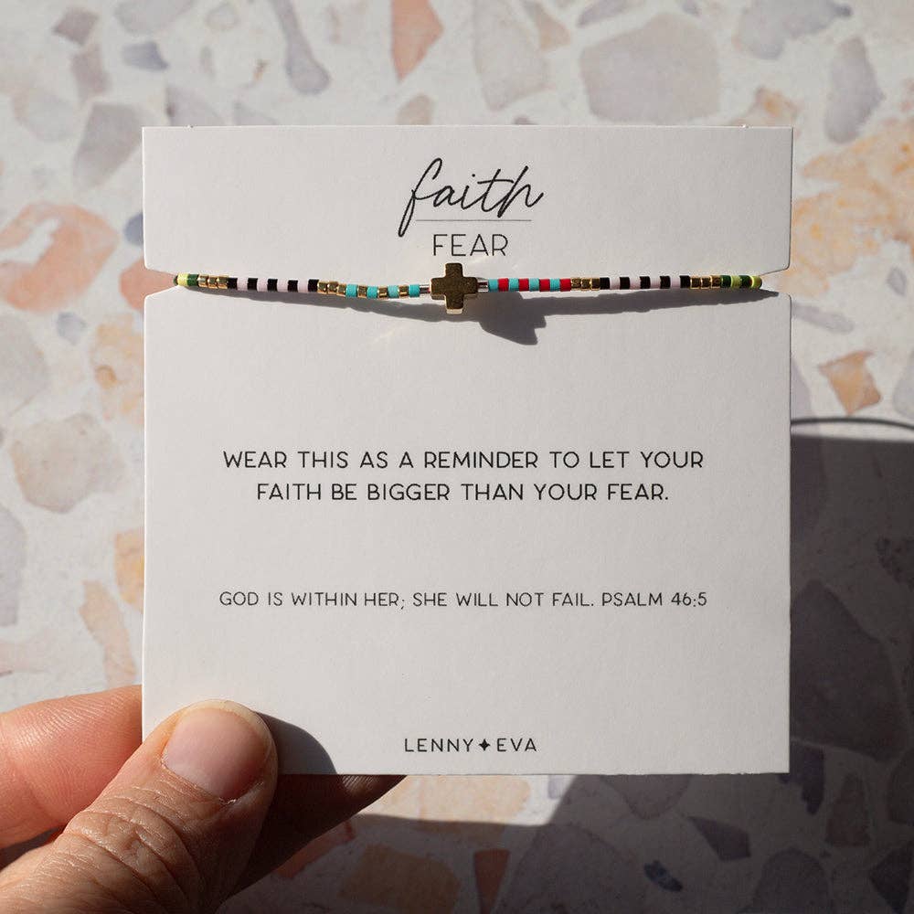 Faith Over Fear Adjustable Cord Bracelet w/ Cross