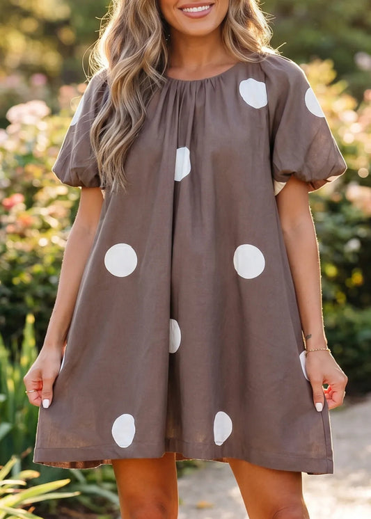 JOSIE DRESS - BROWN & WHITE POLKA DOT