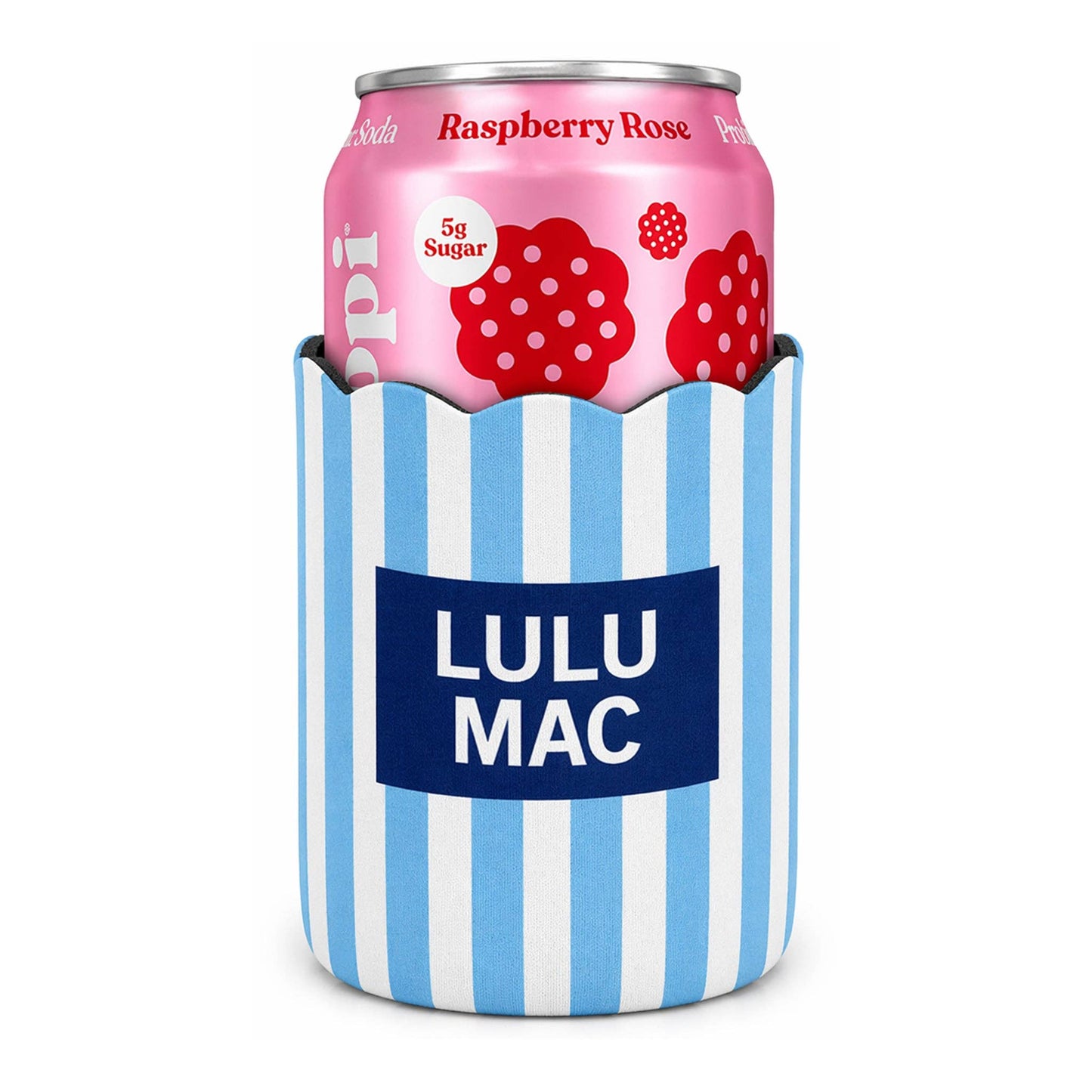 LIGHT BLUE AND NAVY STRIPE KOOZIE