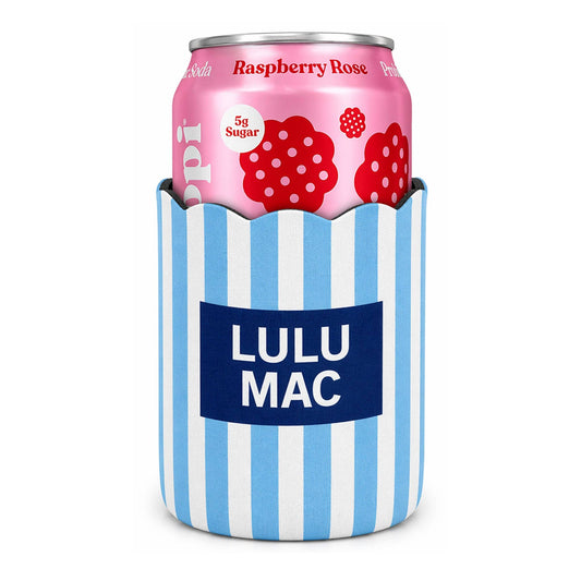 LIGHT BLUE AND NAVY STRIPE KOOZIE