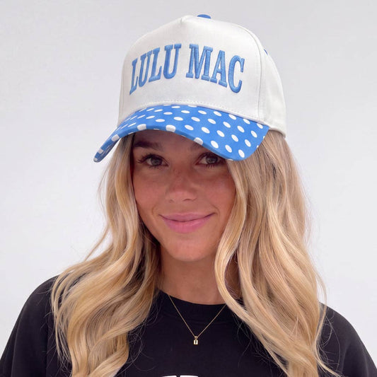 LULU MAC HAT - ROYAL BLUE AND WHITE POLKA DOT