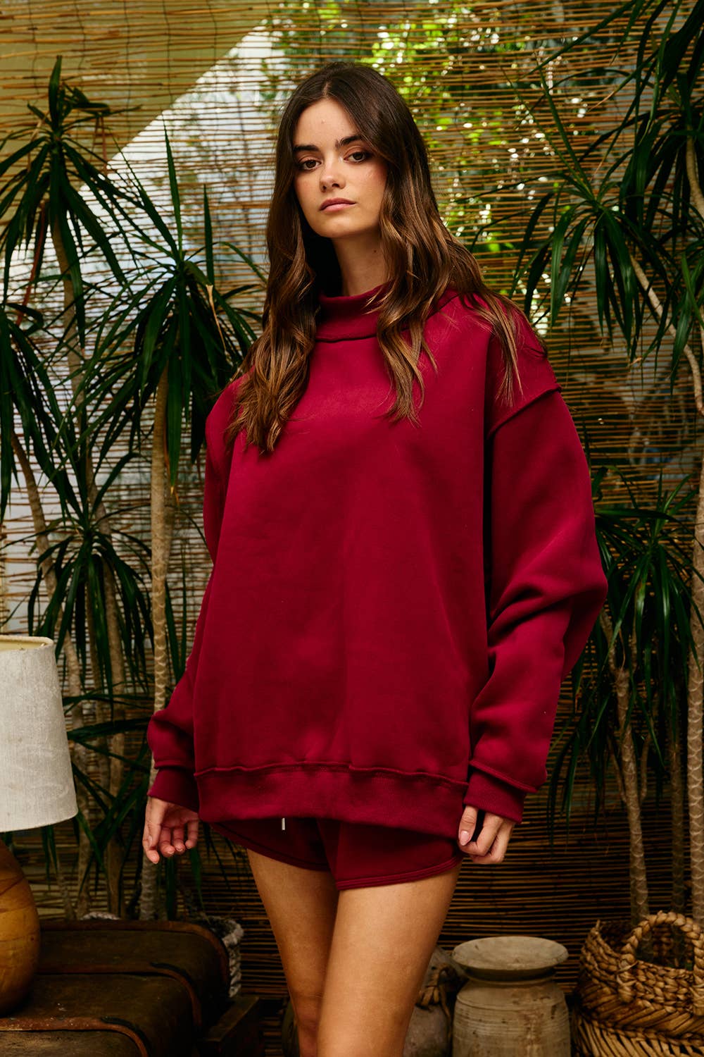 Solid Reversible Mock Neck Sweatshirt Top