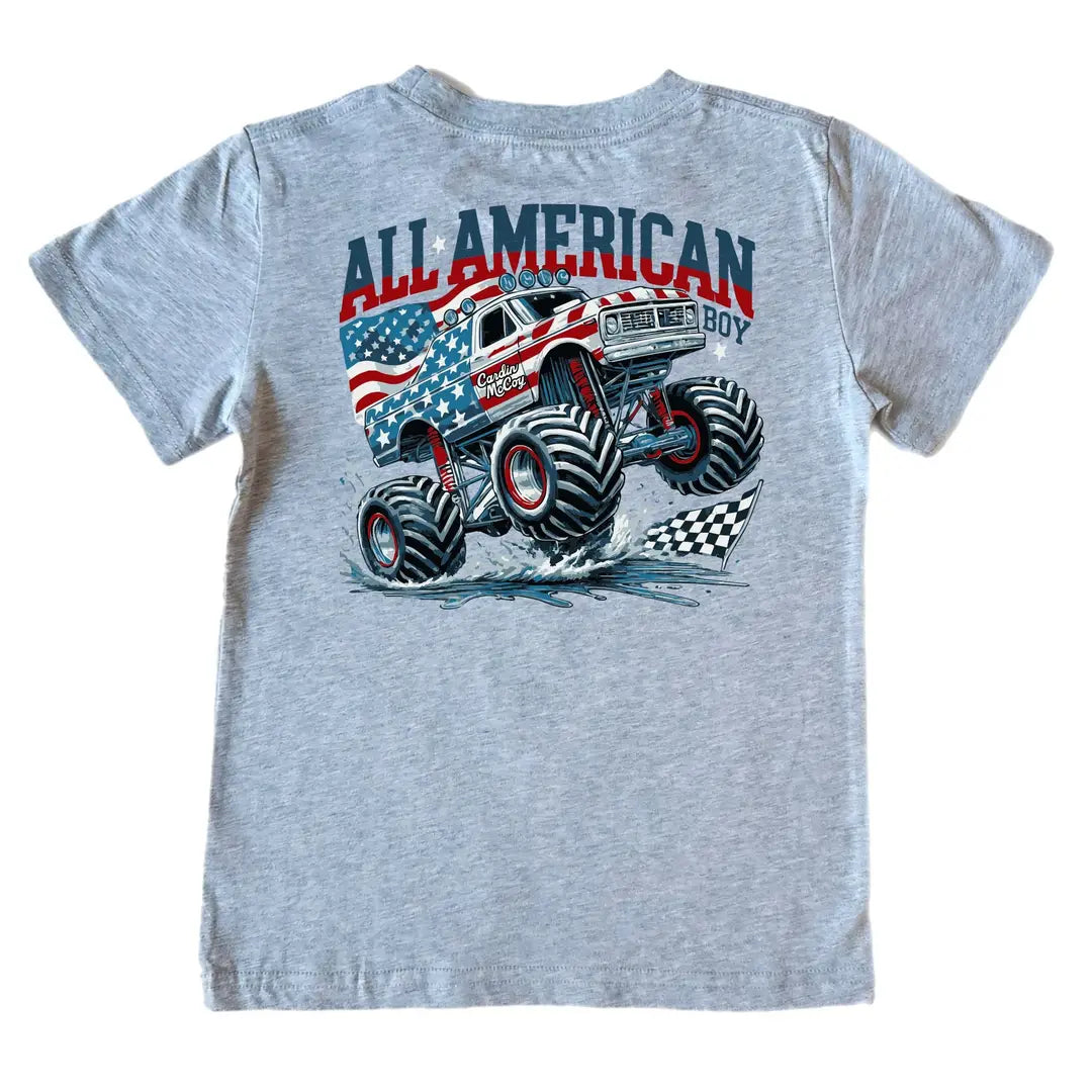 KIDS AMERICAN MONSTER TRUCK FRONT SHIRT - HEATHER GRAY