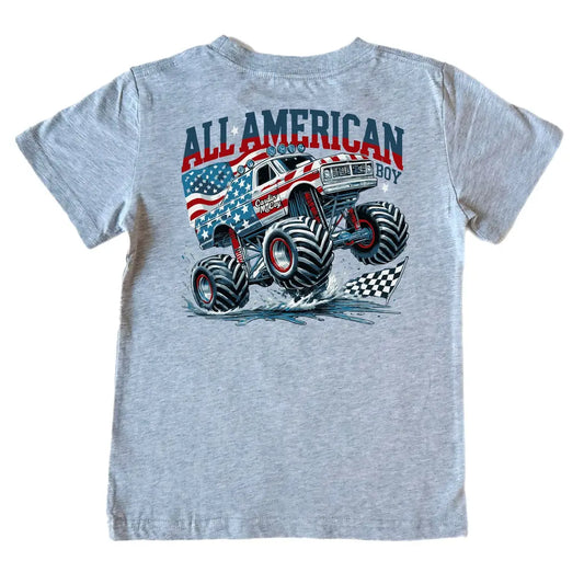 KIDS AMERICAN MONSTER TRUCK FRONT SHIRT - HEATHER GRAY