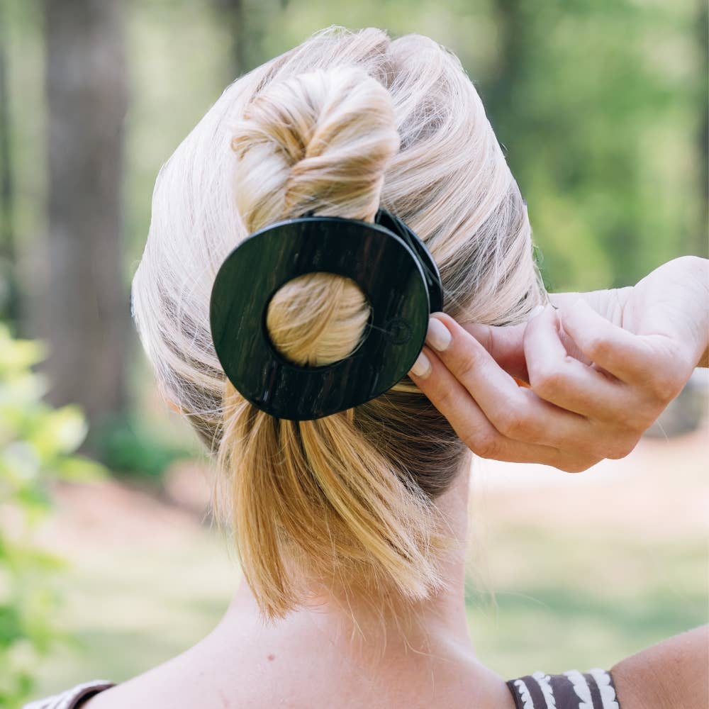 Jet Black | Large | Flat Circle Hair Clip