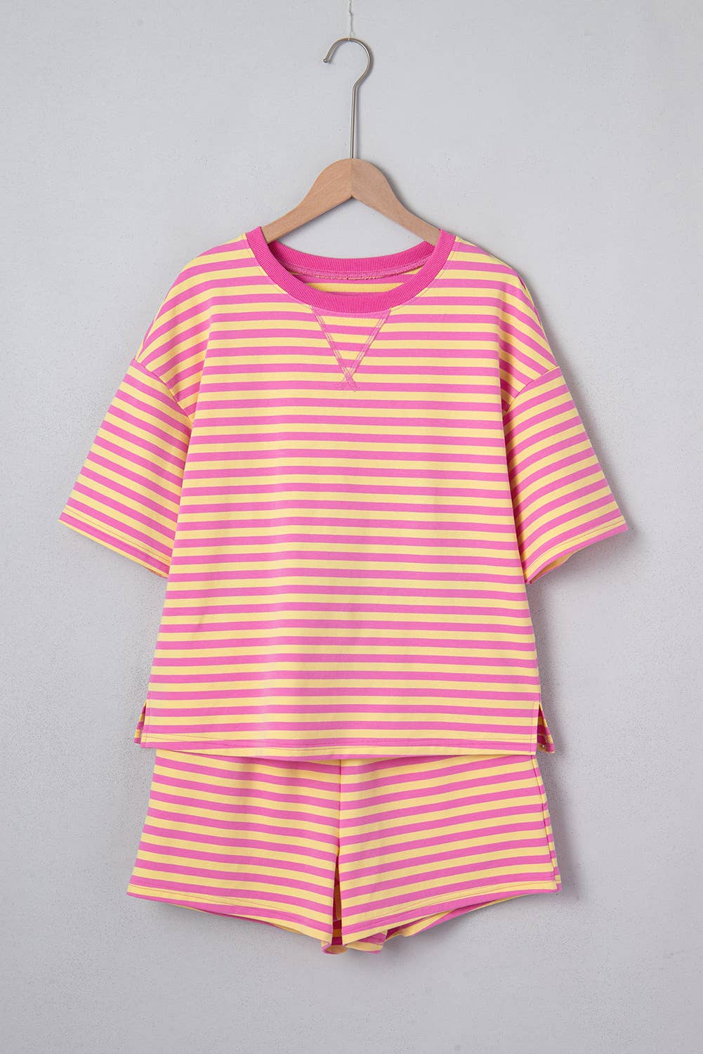 Stripe Drop Shoulder Boxy Casual Terry Short Set