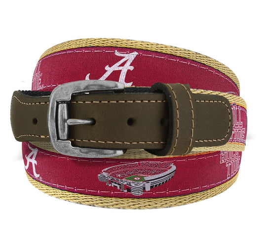 Alabama Crimson Tide Men's Collegiate Stadium Collection Woven Ribbon Belt.