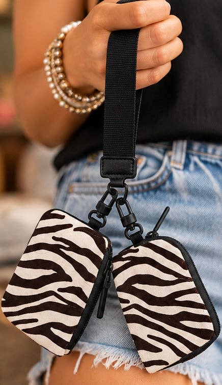 Zebra Striped Dual Pouch Wristlet