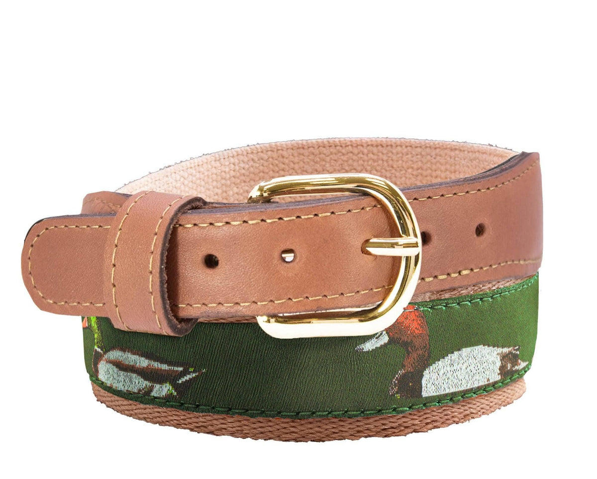 Ducks Outdoor Men's Woven Hunter Green Ribbon Belt.: Buff / 38