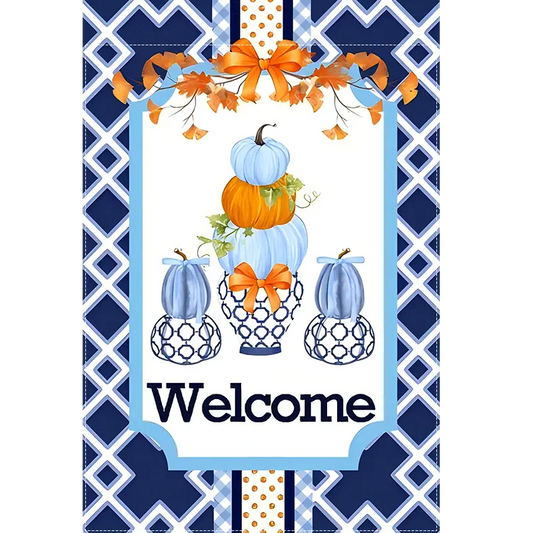 Welcome to The Charming College-Style Pumpkin Garden Flag