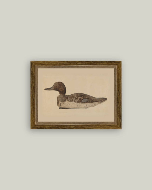 Wooden Duck Decoy Framed Antique Art