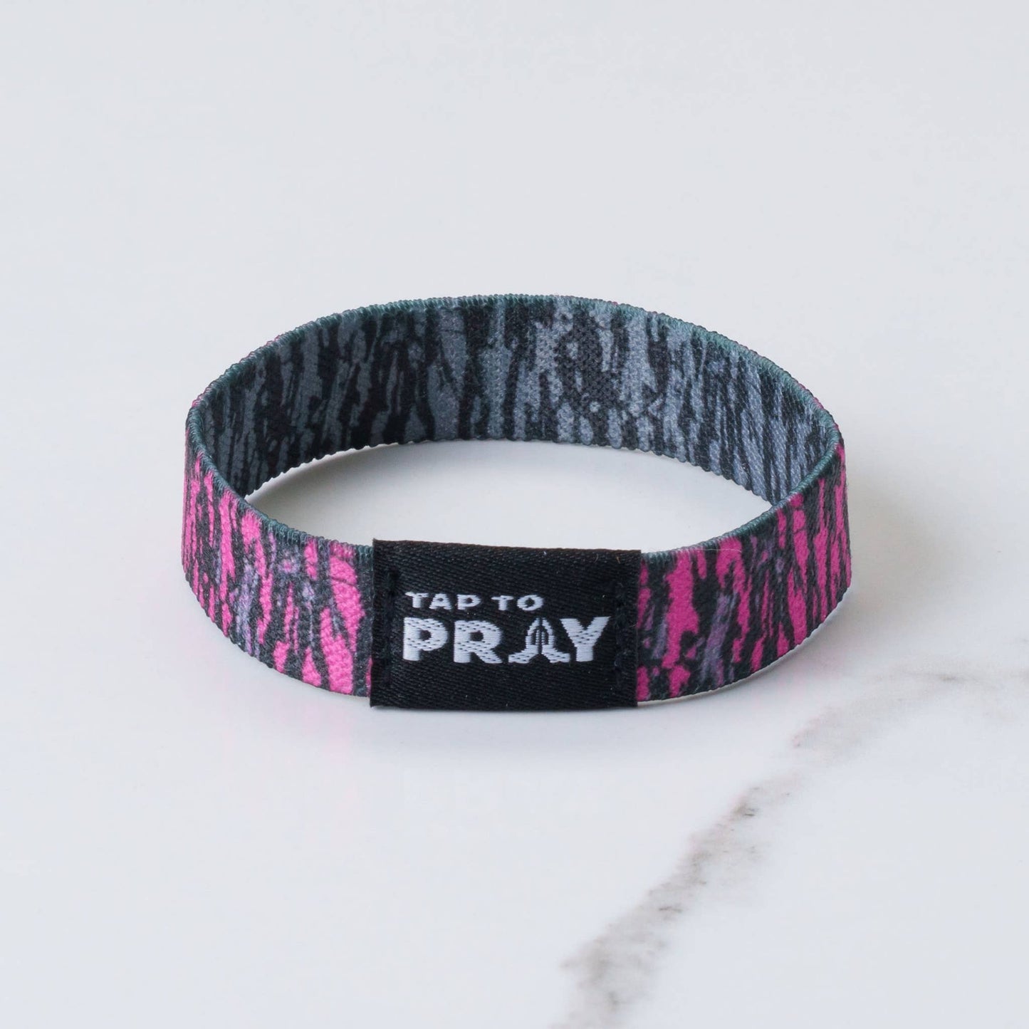 Tap To Pray™ Wristbands - Tree Bark Camo Pink & Grey
