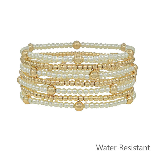 Water Resistant 3MM Pearl and Gold Beaded