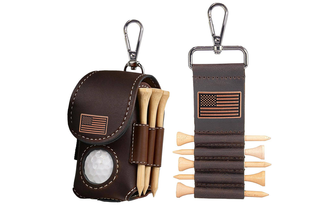 American Flag Leather Golf Ball and Tee Holder