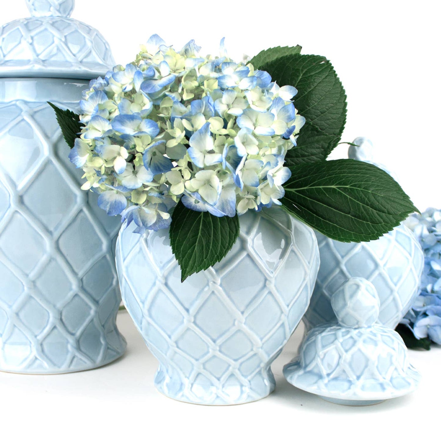 Light Blue Textured Ginger Jar, Extra Large Decorative Jar