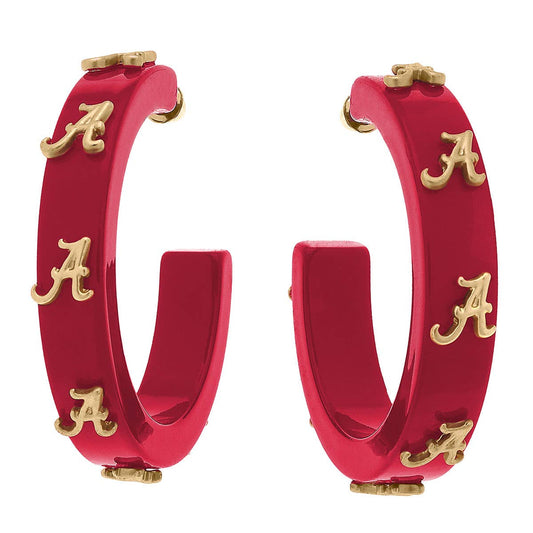 Alabama Crimson Tide Resin Logo Hoop Earrings in Crimson