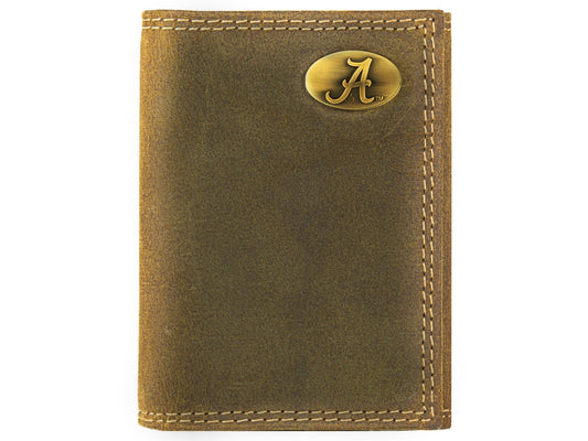 Alabama Crimson Tide Vintage Tan Leather Trifold Wallet