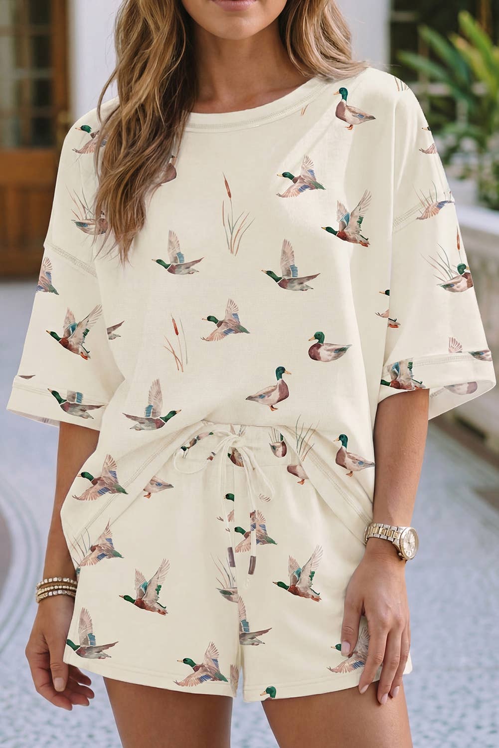 Shift High Waist Mallard Duck Print Short Sleeve Set