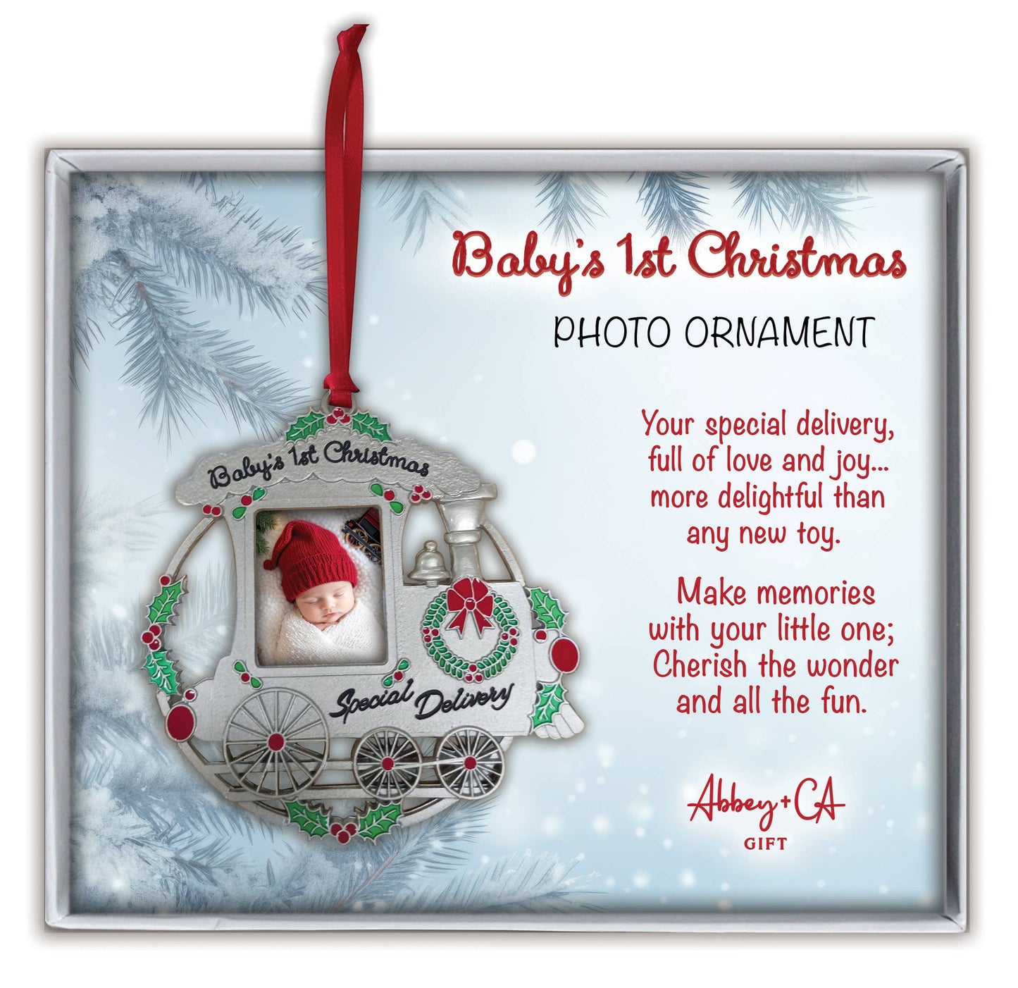 Baby’s First Christmas Train Photo Ornament