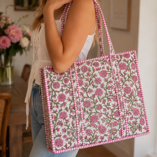 Light Pink Floral Quilted Bag Print