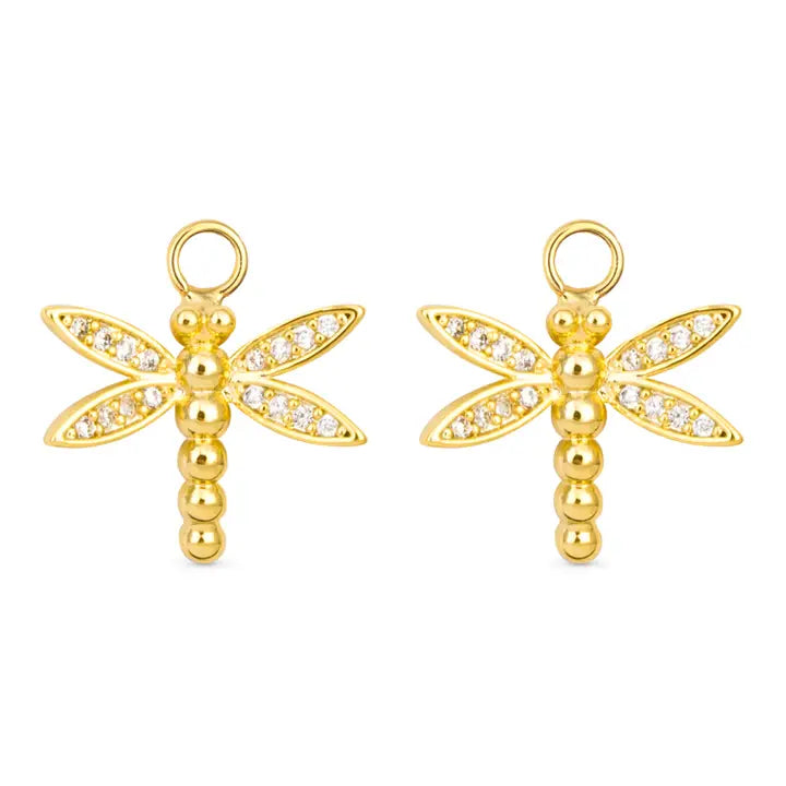 Cz Dragonfly Earring Charm - Gold