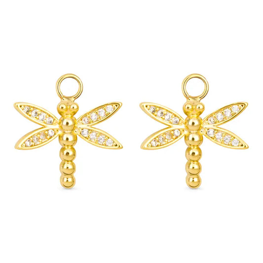 Cz Dragonfly Earring Charm - Gold