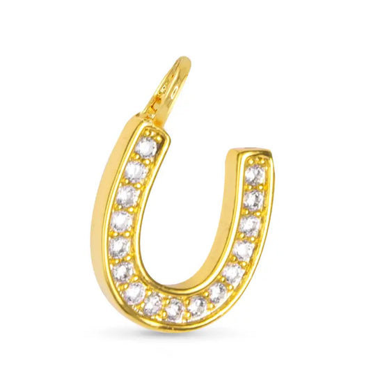 Cz Horseshoe Necklace Charm - Gold