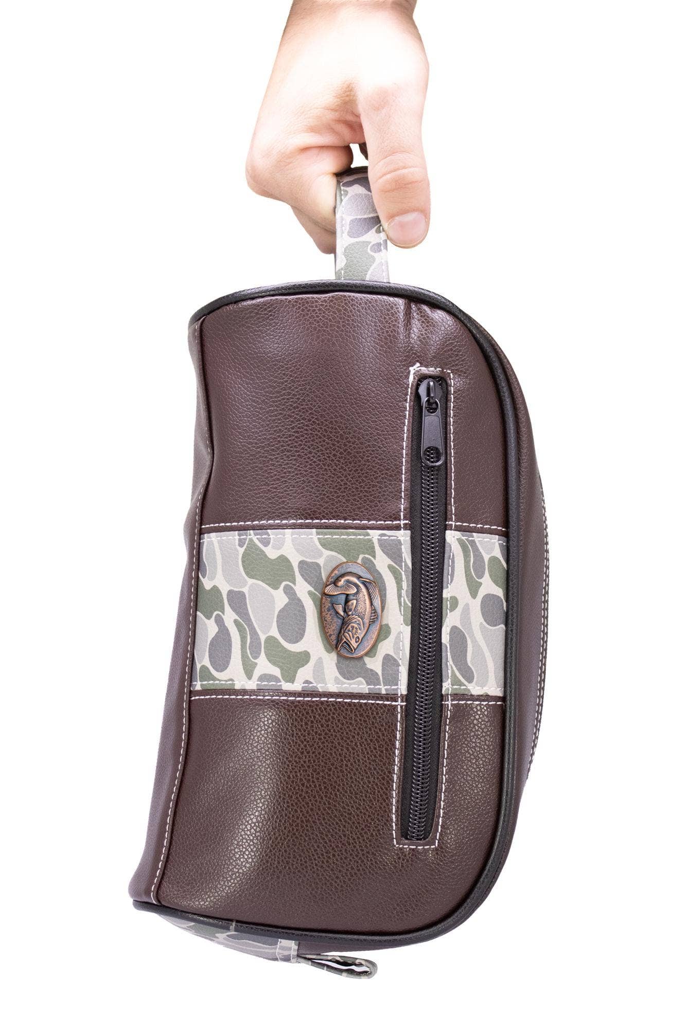 Bass Brown Pebble Old School Camo Men's Toiletry Dopp Bag.