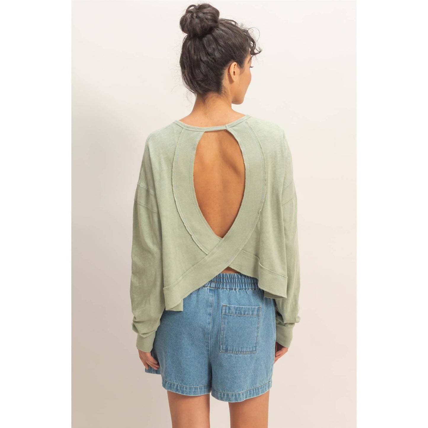 Cross Detail Open Back Long-Sleeve Top