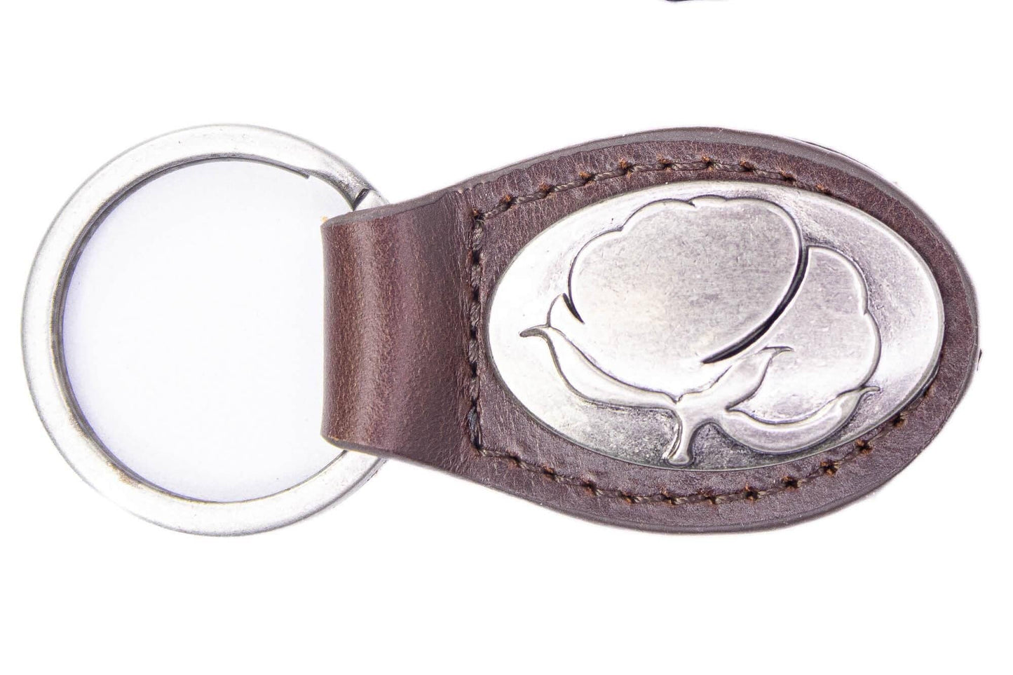 Cotton Boll Oval Leather Keychain