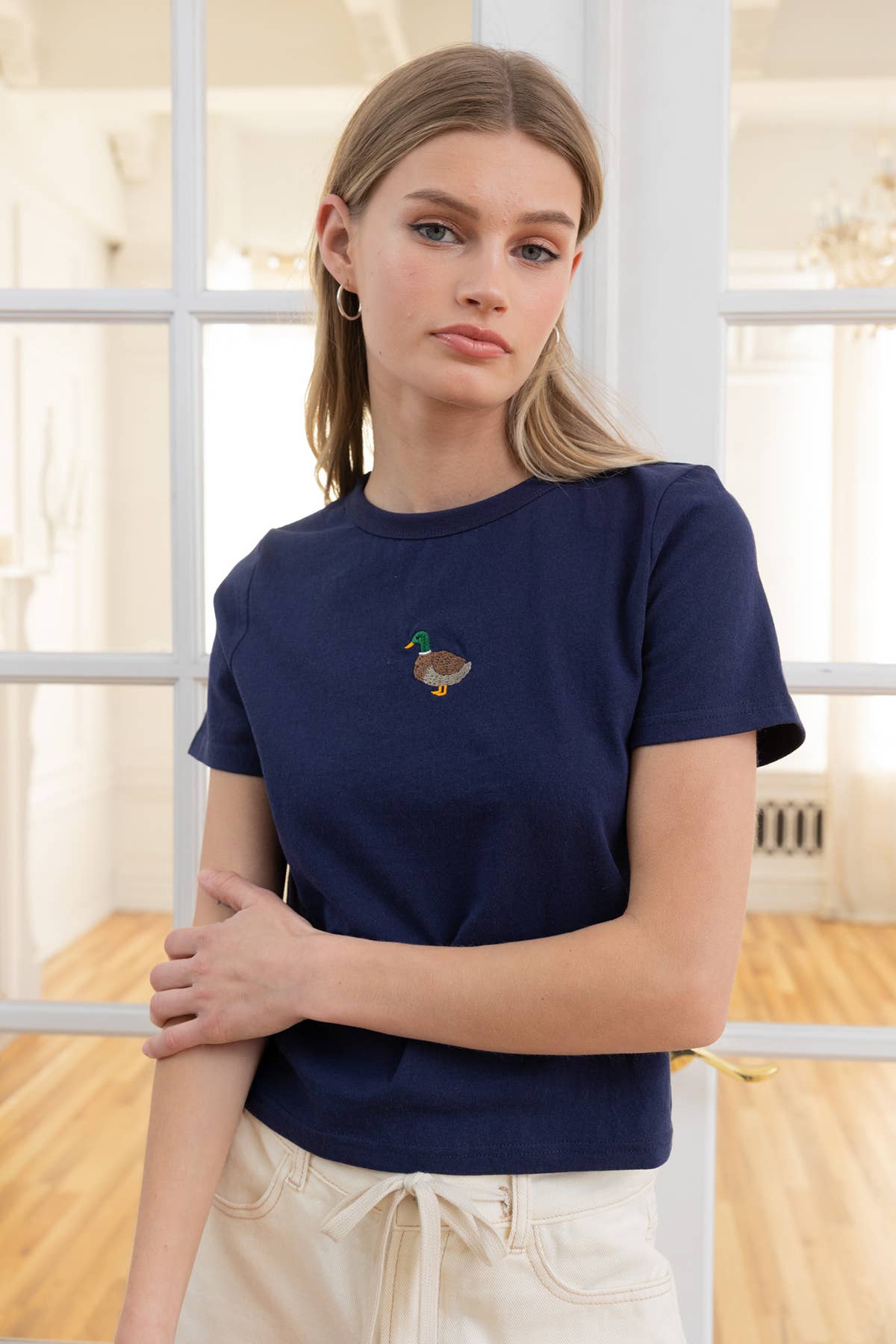 MINI DUCK EMBROIDERED TEE - NAVY