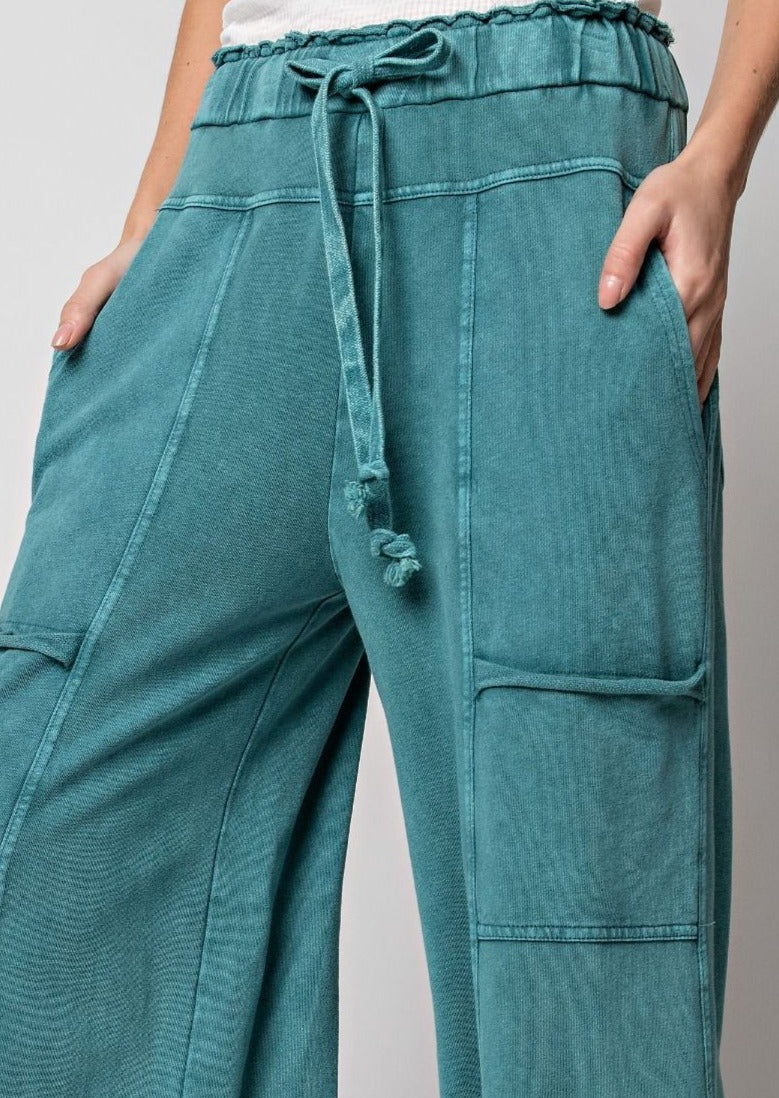 CAMILLE TERRY KNIT PANTS-TEAL GREEN