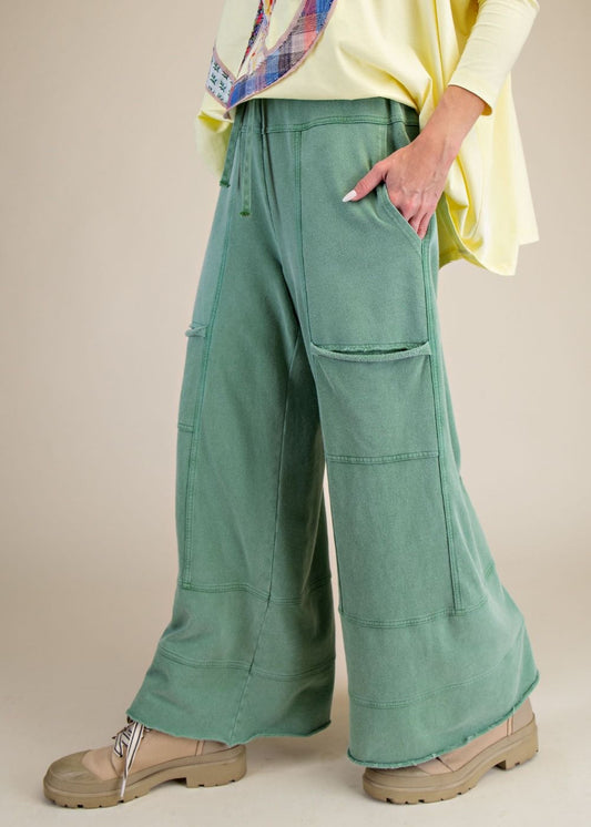CANDICE MINERAL WASHED PANTS - JUNIPER GREEN